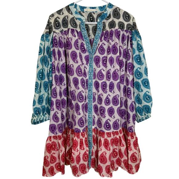 Charina Sarte Philippine Boho Paisley Dress XL Multicolor Tiered Long Sleeve - Picture 2 of 9